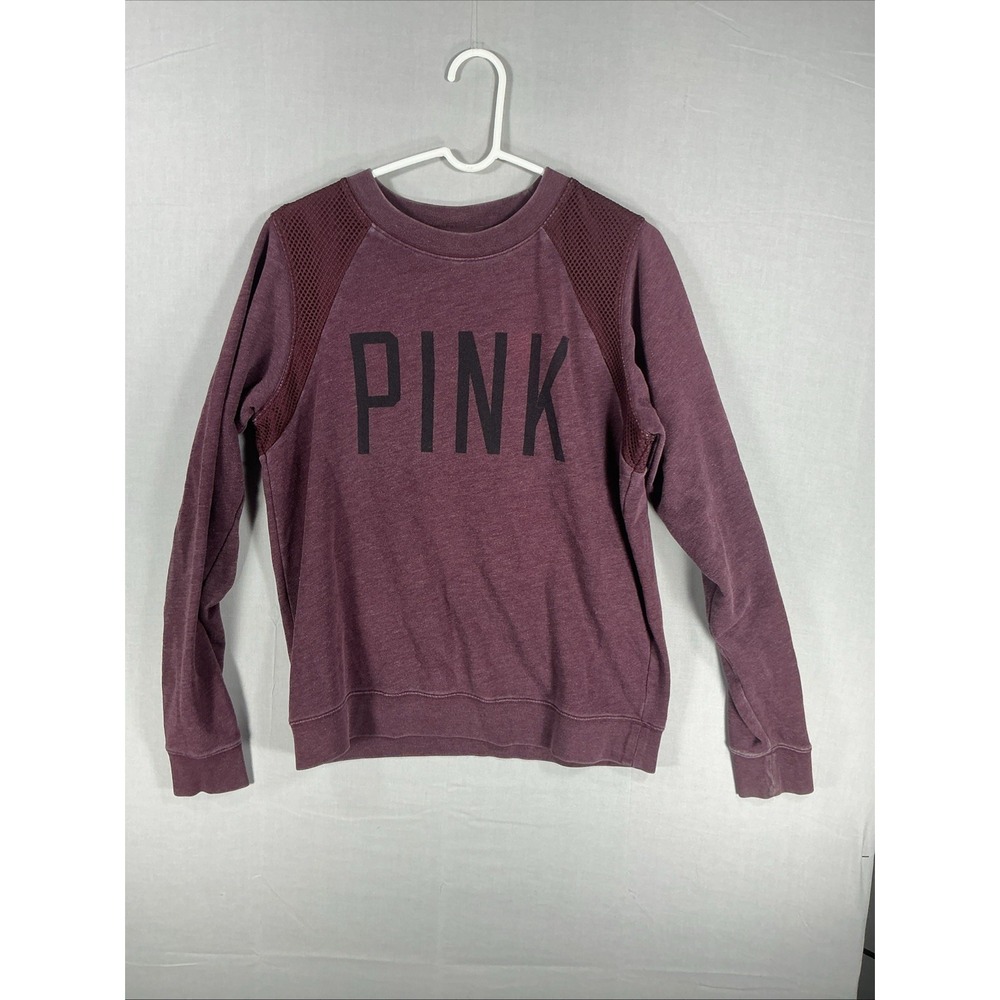 PINK Women Sweatshirt S Purple Logo Mesh Long Sleeve Cotton Polyester